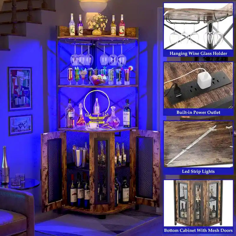 Bahut d'angle de style fermier en bois avec huche supérieure