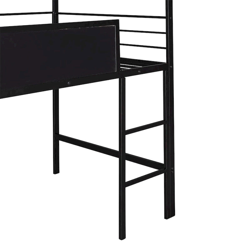 Merax Metal Twin House Loft Bed with Two-sided writable Wooden Board, Slide
