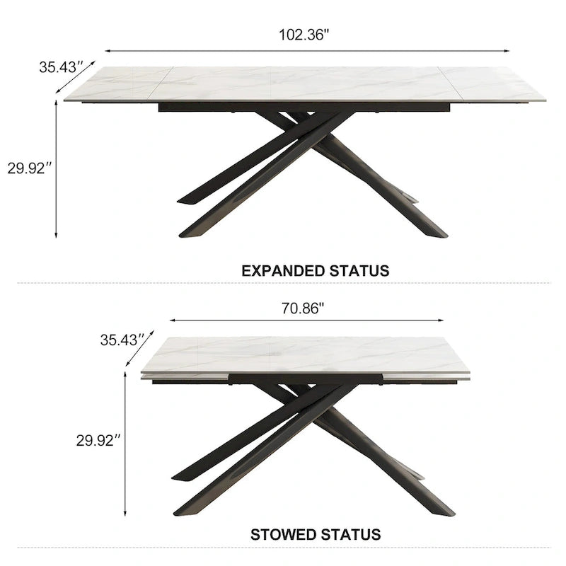 9 - Piece Extendable Rectangular Sintered Stone Cross Legs Dining Set With 8 Chairs For Home or Villa