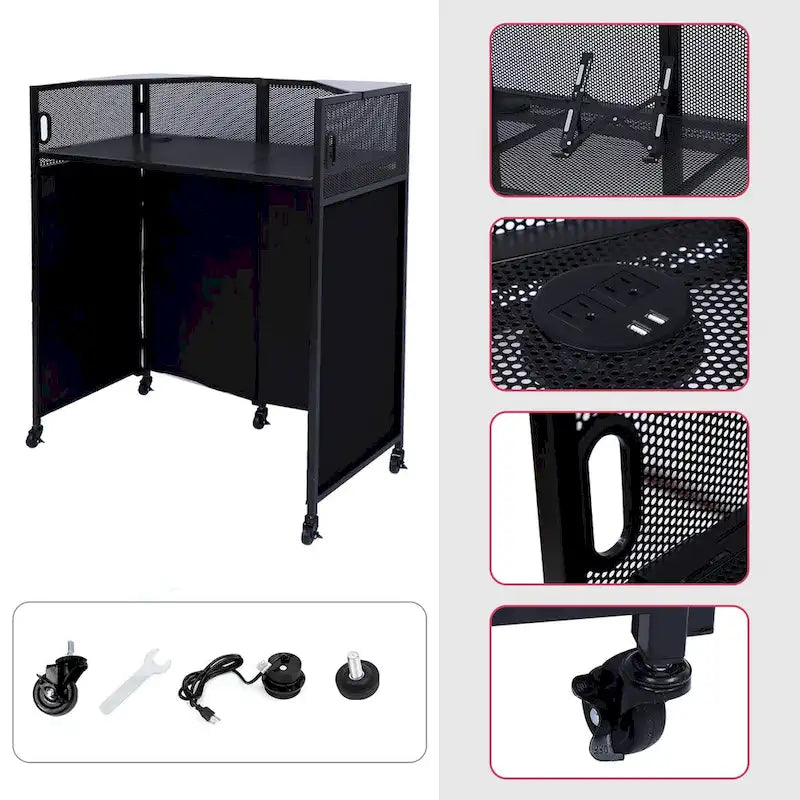 Portable DJ Booth Table Set with Integrated Lighting Scrims, Sturdy Carry Case, and Compact 40x20 inch Dimensions