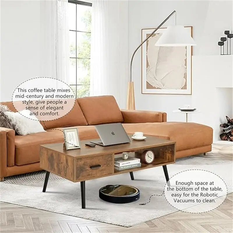 A coffee table with drawers