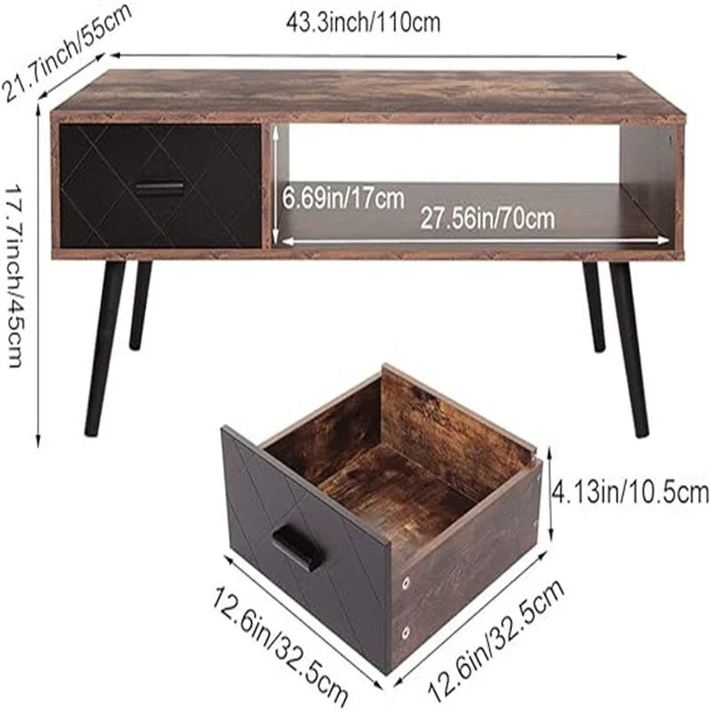 A coffee table with drawers