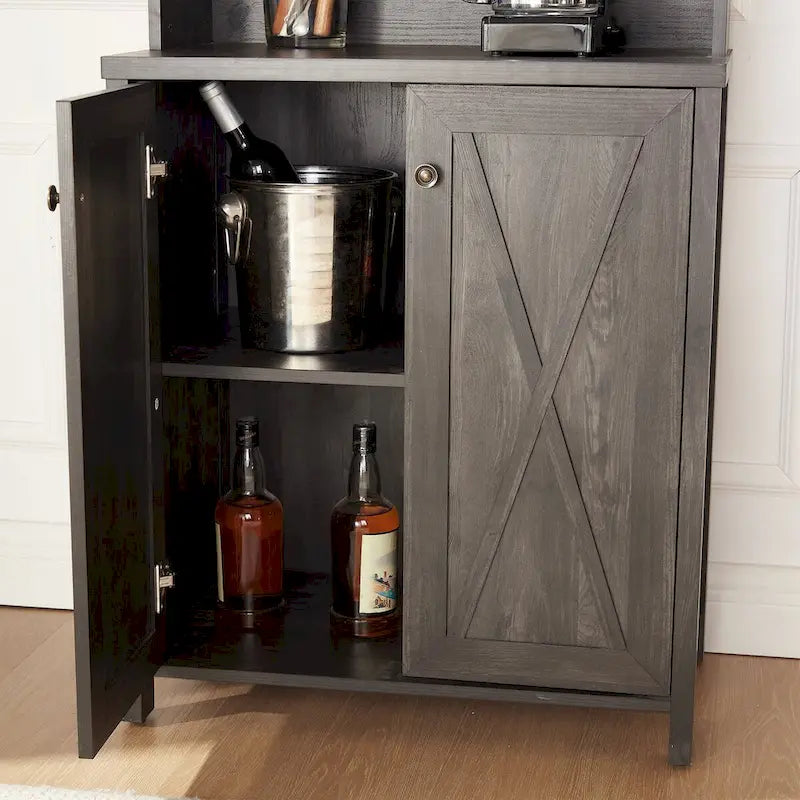Farmhouse Bar Cabinet Dining Room Kitchen Cabinet with Wine Rack