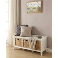 Rectangular Wooden Bench with Storage Basket, White