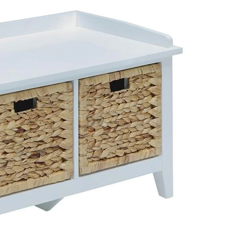Banc rectangulaire en bois avec panier de rangement, Blanc