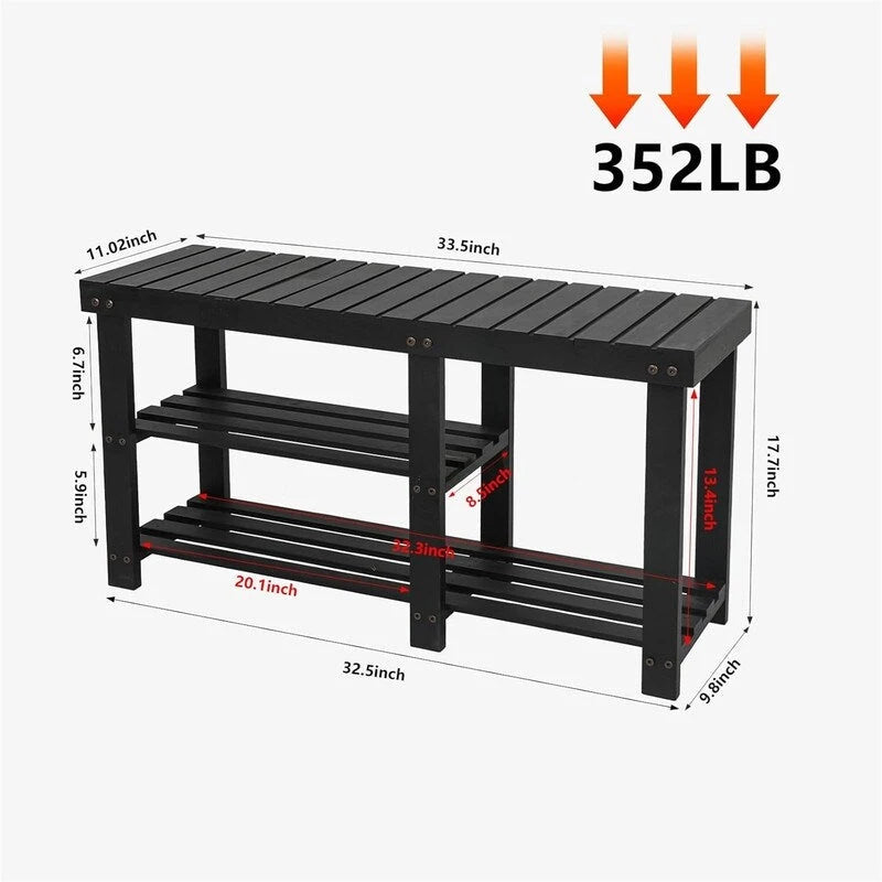 hoe Rack Bench for Entryway - 33.5D x 11.02W x 17.7H
