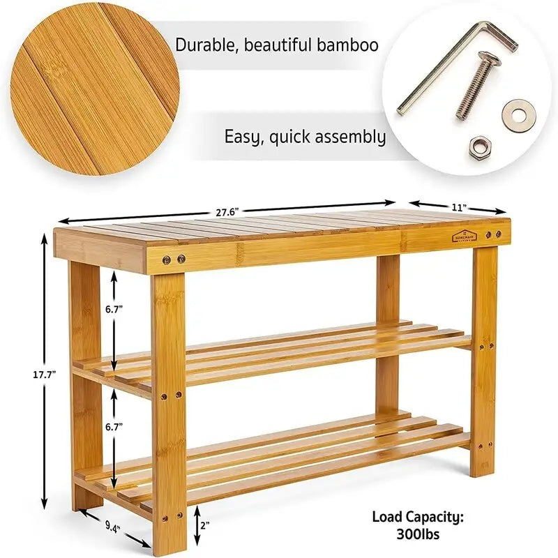 Banc à chaussures 3 niveaux - 11P x 27,6L x 17,7H