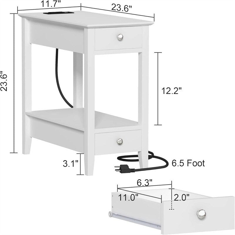 Side Table with Charging Station - 23.62D x 11.81W x 23.62H
