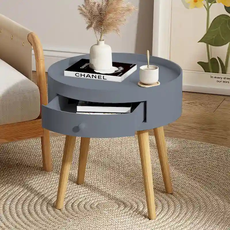 Modern Coffee Table with Drawer, Bedside Table, Sofa Side Table, Oak Table Legs, Suitable for Living Room and Bedroom