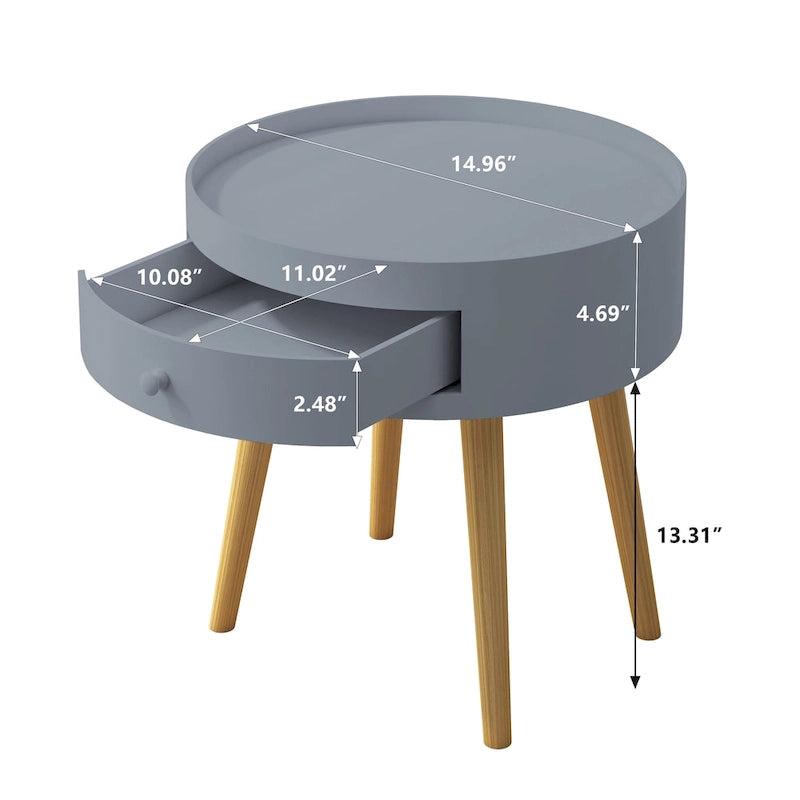 Modern Coffee Table with Drawer, Bedside Table, Sofa Side Table, Oak Table Legs, Suitable for Living Room and Bedroom