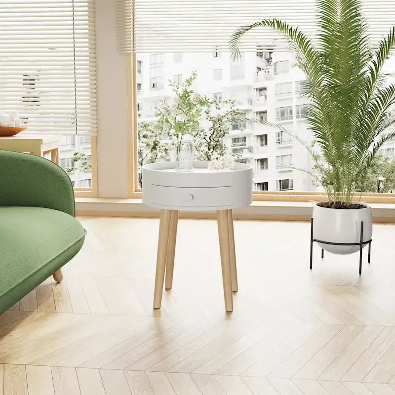 Modern Coffee Table with Drawer, Bedside Table, Sofa Side Table, Oak Table Legs, Suitable for Living Room and Bedroom