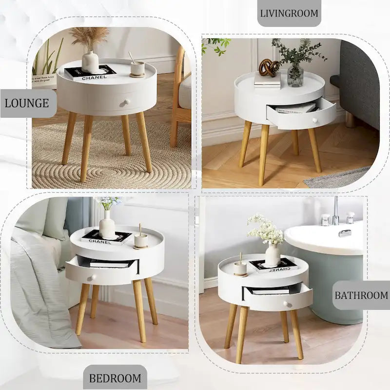 Modern Coffee Table with Drawer, Bedside Table, Sofa Side Table, Oak Table Legs, Suitable for Living Room and Bedroom