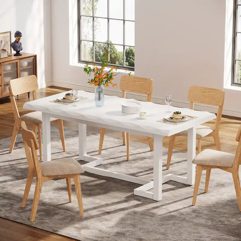 63-Inch Rectangular Dining Table with Solid Wood Leg and Thick Table Top for 4-6 People