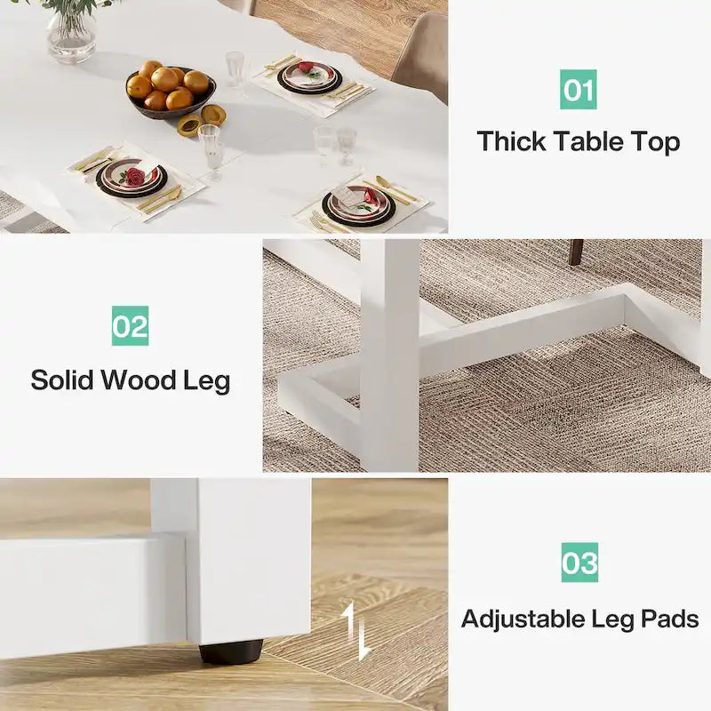 63-Inch Rectangular Dining Table with Solid Wood Leg and Thick Table Top for 4-6 People