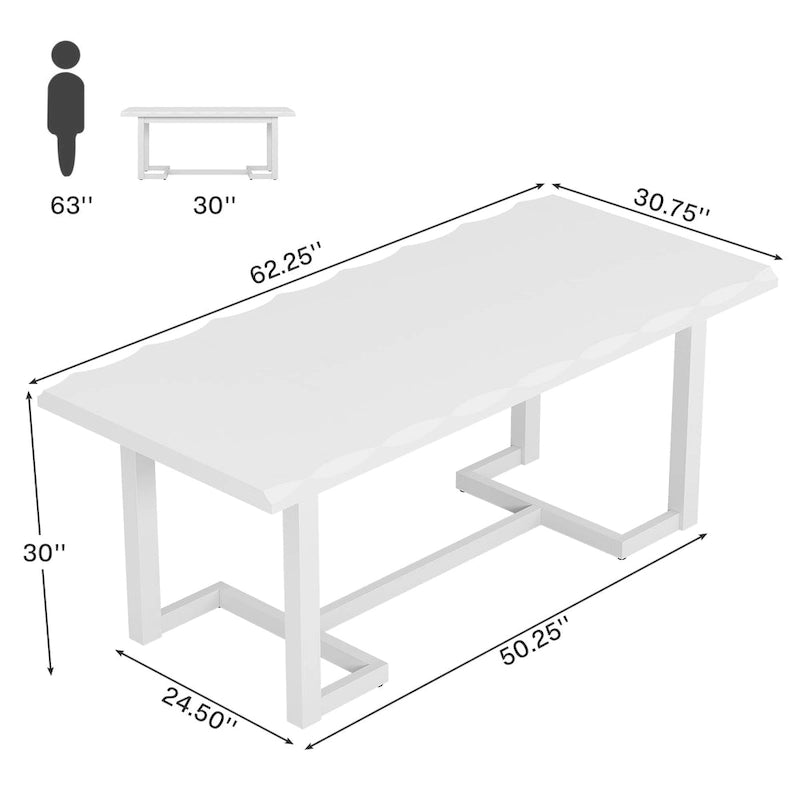 63-Inch Rectangular Dining Table with Solid Wood Leg and Thick Table Top for 4-6 People