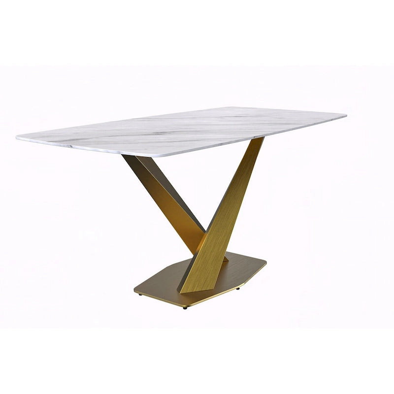 Voren Dining Table with Rectangular Top and Stainless Steel Base