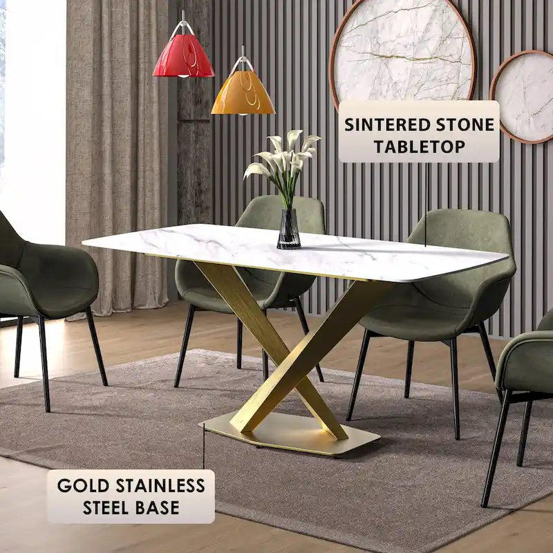 Voren Dining Table with Rectangular Top and Stainless Steel Base