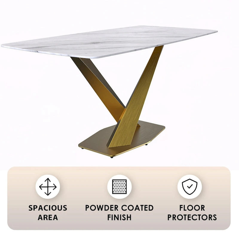 Voren Dining Table with Rectangular Top and Stainless Steel Base