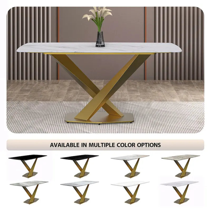 Voren Dining Table with Rectangular Top and Stainless Steel Base