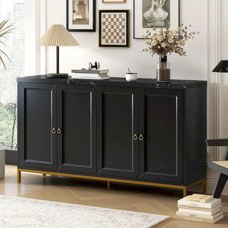 Buffets/bahuts pour salle à manger avec plateau imitation marbre et grand espace de rangement