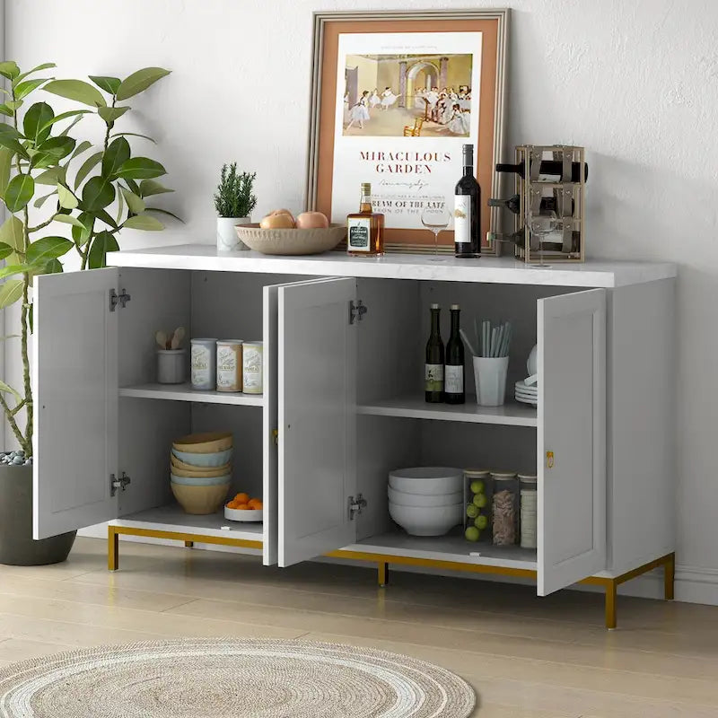 Buffets/bahuts pour salle à manger avec plateau imitation marbre et grand espace de rangement