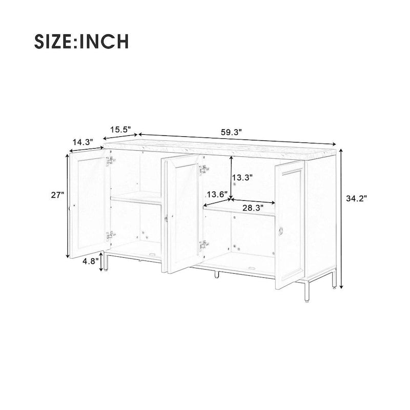 Buffets/bahuts pour salle à manger avec plateau imitation marbre et grand espace de rangement