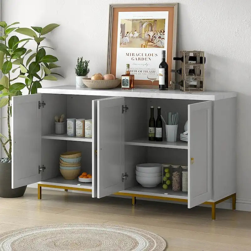 Buffets/bahuts pour salle à manger avec plateau imitation marbre et grand espace de rangement