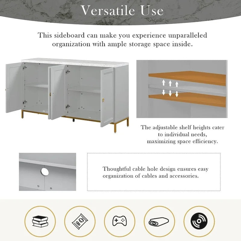 Buffets/bahuts pour salle à manger avec plateau imitation marbre et grand espace de rangement
