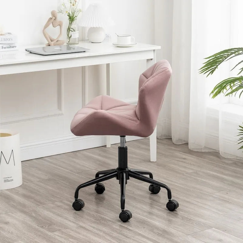 Diamond Tufted Armless Adjustable Swivel Home Office Chair