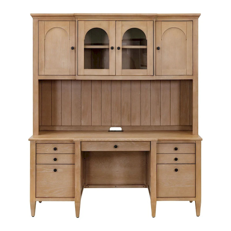 Desserte en bois moderne avec portes, Desserte de rangement, Rangement de bureau, Entièrement assemblée, Bois clair