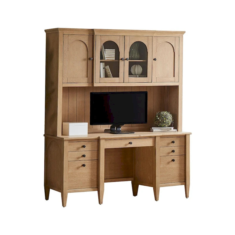 Desserte en bois moderne avec portes, Desserte de rangement, Rangement de bureau, Entièrement assemblée, Bois clair