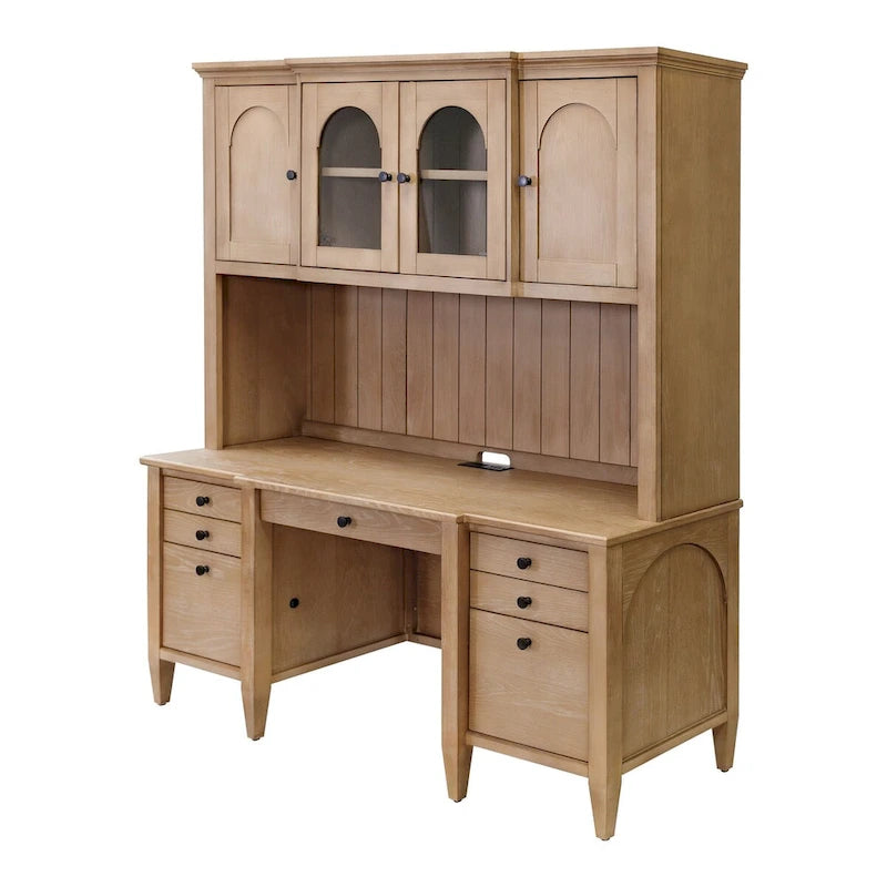 Desserte en bois moderne avec portes, Desserte de rangement, Rangement de bureau, Entièrement assemblée, Bois clair