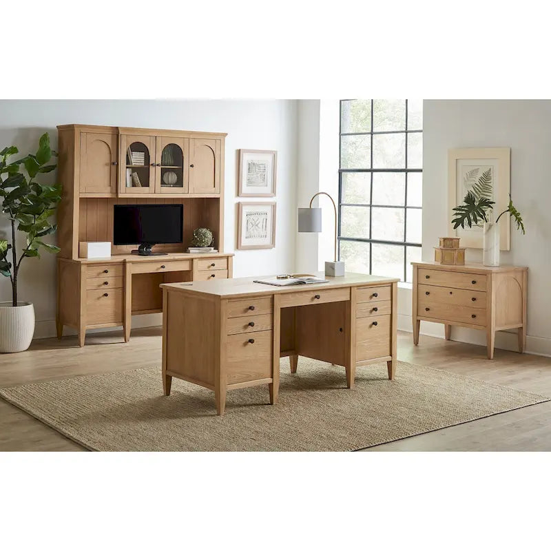 Desserte en bois moderne avec portes, Desserte de rangement, Rangement de bureau, Entièrement assemblée, Bois clair