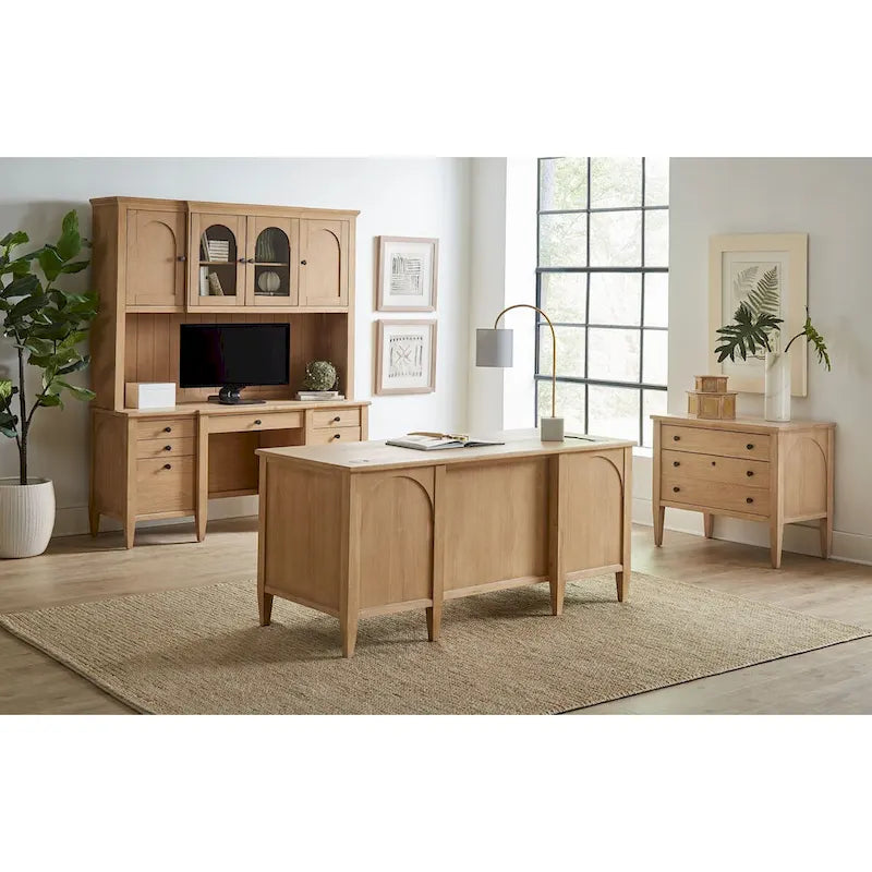 Desserte en bois moderne avec portes, Desserte de rangement, Rangement de bureau, Entièrement assemblée, Bois clair