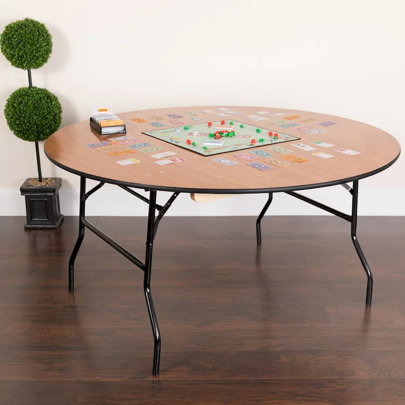 60-inch Round Wood Folding Banquet Table with Finished Top