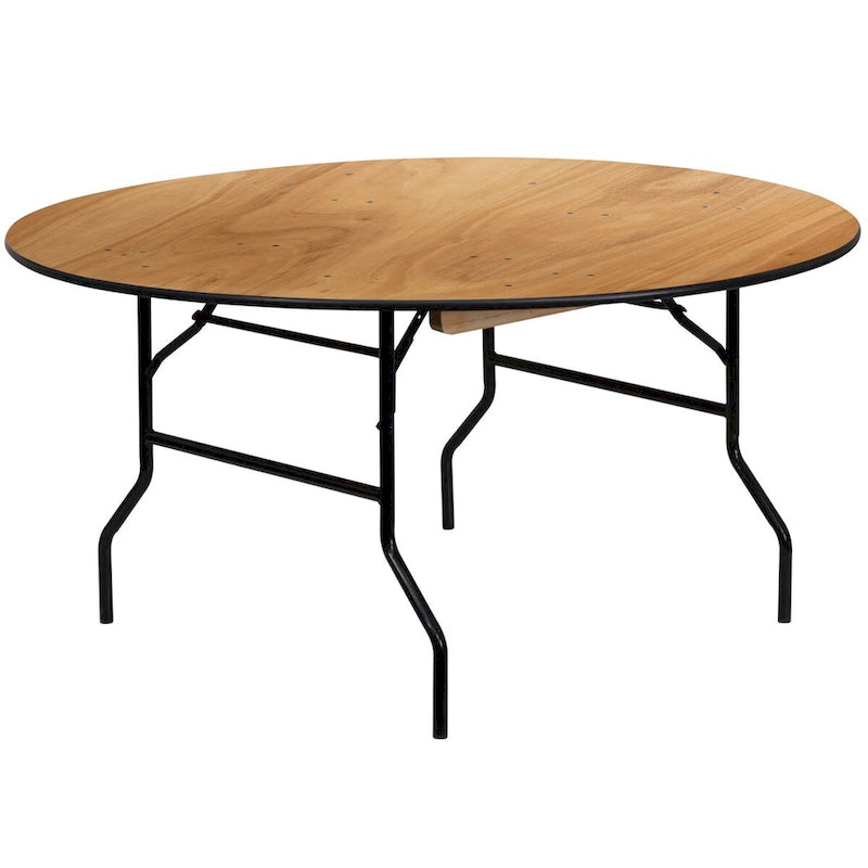 60-inch Round Wood Folding Banquet Table with Finished Top