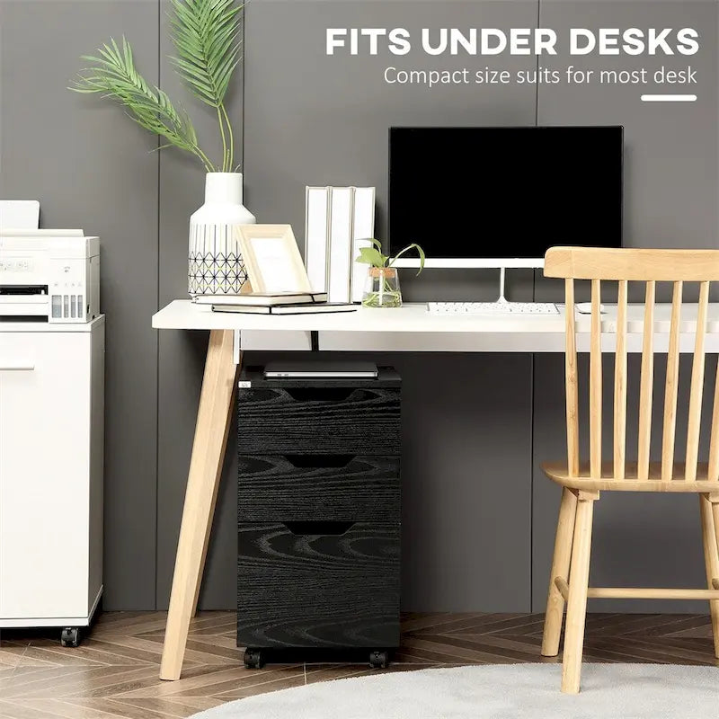 Meuble de rangement de bureau à 3 tiroirs, meuble sous bureau à roulettes