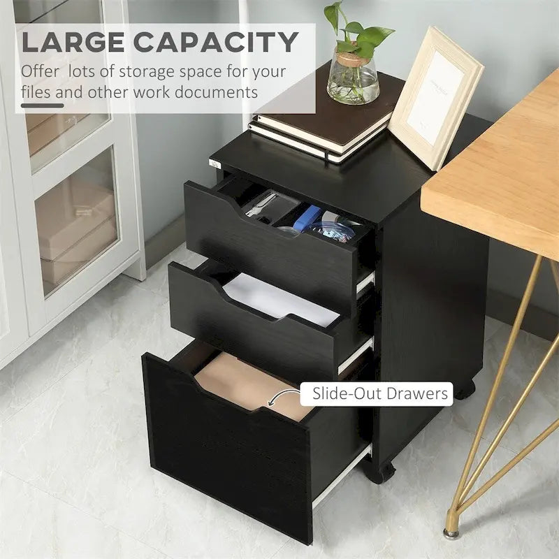 Meuble de rangement de bureau à 3 tiroirs, meuble sous bureau à roulettes