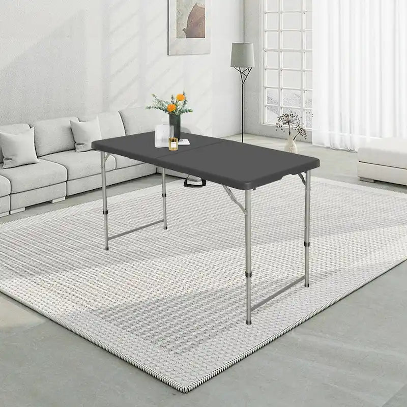 SUGIFT 4 Foot Folding Table Black Indoor Outdoor Folding Card Table