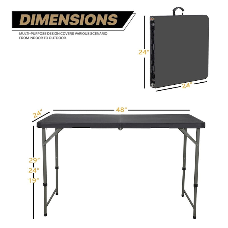 SUGIFT 4 Foot Folding Table Black Indoor Outdoor Folding Card Table