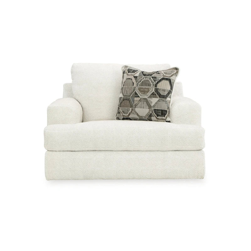 Henly 51 Inch Accent Chair, 1 Pillow, Oversized Loose Seat, White Polyester