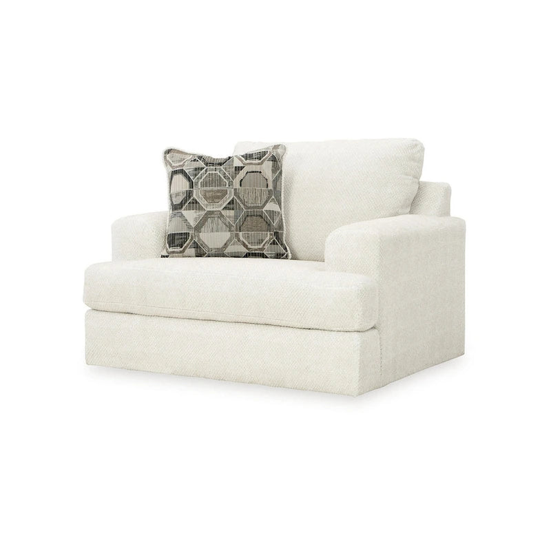 Henly 51 Inch Accent Chair, 1 Pillow, Oversized Loose Seat, White Polyester