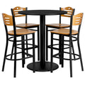 36 Round Laminate Table Set with 4 Metal Barstools - Natural Wood Seat