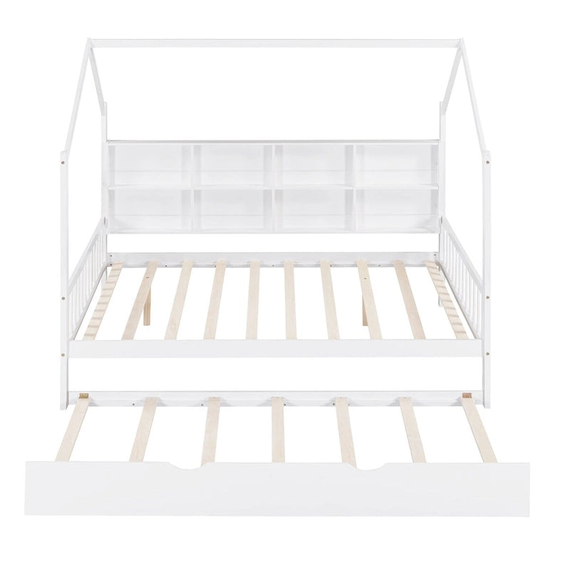 Full Solid Wood House Day Bed with Trundle