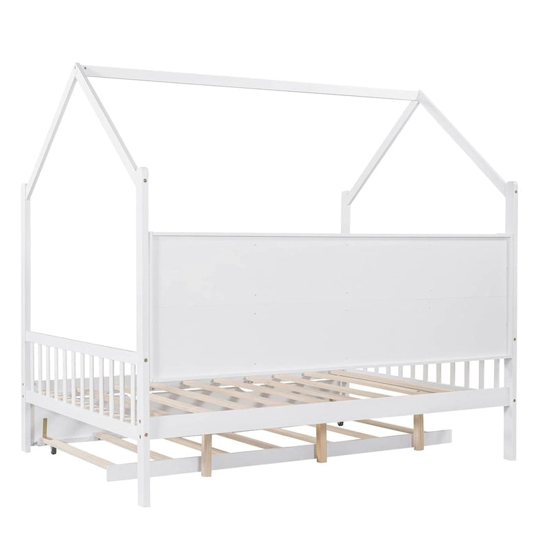 Full Solid Wood House Day Bed with Trundle
