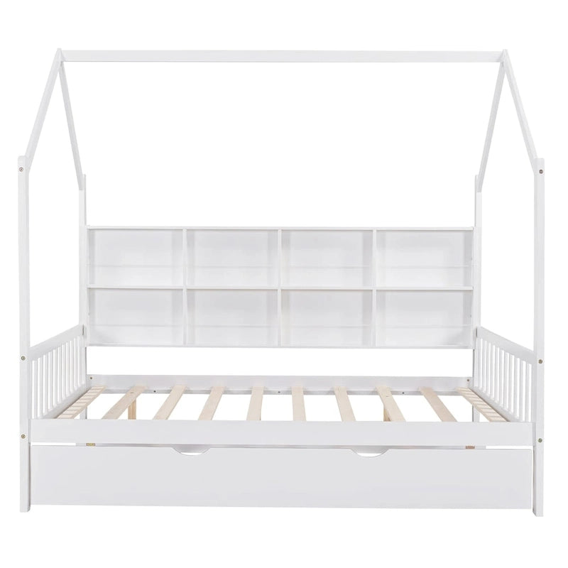 Full Solid Wood House Day Bed with Trundle