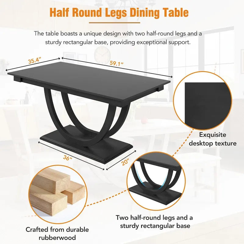 6-Piece Wood Half Round Dining Table Set Kitchen Table Set with Long Bench and 4 Dining Chairs, Modern Style, Gray