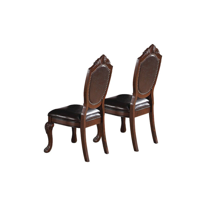 Dining Arm Chairs With Faux Leather Upholstery, Set Of 2, Dark Brown