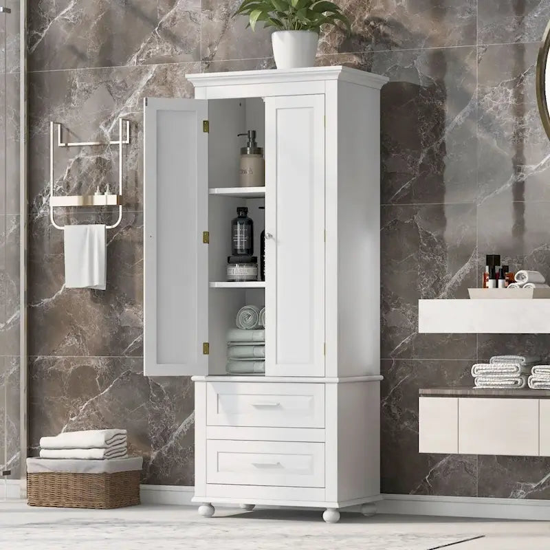 Tall Storage Cabinet with Two Drawers for Bathroom
