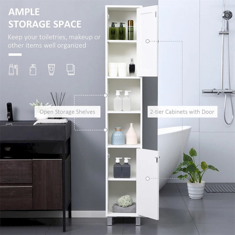Meuble de rangement haut de salle de bain avec miroir, colonne de rangement autoportante